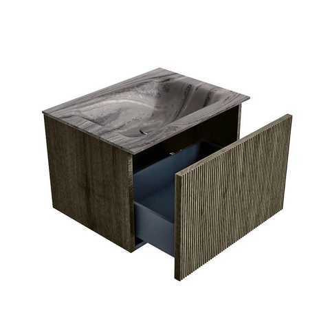 MONDIAZ KURVE-DLUX Meuble de salle de bains 60 cm couleur Shadow avec 1 tiroir et 0 portes. Lavabo CLOUD Central 1 trou de robinet Sombra. SW1433734