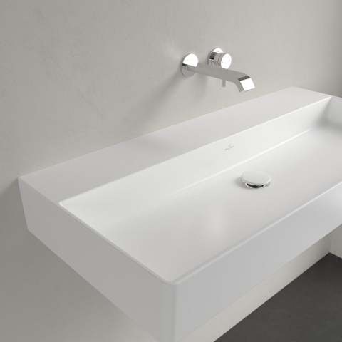 Villeroy & Boch memento 2.0 wastafel - voor handdoekhouders - 100x47cm - zonder overloop - zonder kraangat CeramicPlus - Stone White (mat wit) SW336047