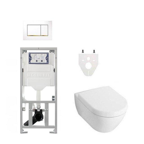 Villeroy & Boch Subway 2.0 DirectFlush Toiletset - softclose geberit reservoir bedieningsplaat goud sigma30 - wit SW106381