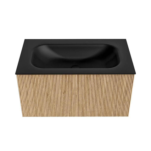 MONDIAZ KURVE Meuble de salle de bains 80 cm couleur Oak avec 1 tiroir. Lavabo BIG SMALL central 1 trou de robinet Urban. SW1138370