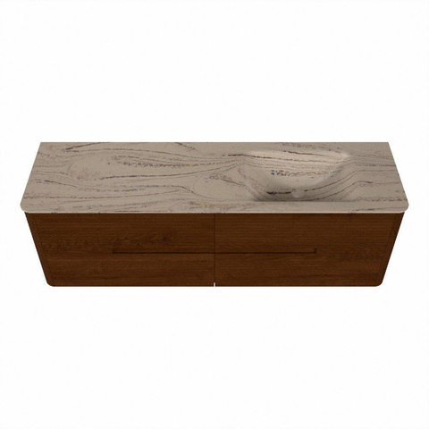 Mondiaz CIRO-DLUX Meuble de salle de bains - 160x45x50cm - plan-vasque Solid surface Arena - 1 vasque à droite - sans trous de robinetterie - 4 tiroirs - Ruby SW1531739