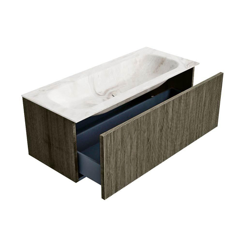 Mondiaz KURVE-DLUX Ensemble meuble de salle de bains - 110x46x40cm - 1 tiroir - lavabo solid surface - central - 1 trou de robinet - Shadow SW1414360