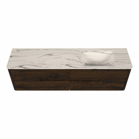 Mondiaz CIRO-DLUX Ensemble de meubles de salle de bains - 180x45x50cm - Vasque en solid surface Nata - 1 lavabo à droite - sans trous de robinet - 4 tiroirs - Noyer SW1530613