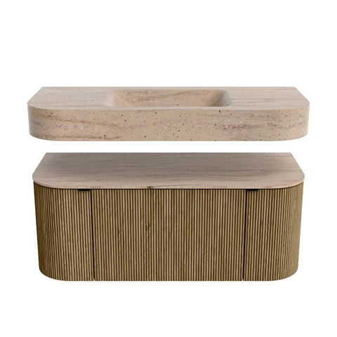 MONDIAZ THOR-DLUX Meuble de salle de bains 110cm arrondi gauche + droite couleur Dusk avec 1 tiroir et 2 portes. Vasque suspendue CLOUD Milieu sans trou de robinet couleur Saba. SW1463021