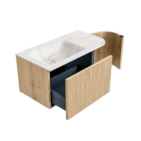 MONDIAZ KURVE-DLUX Meuble de salle de bains 85 cm avec module 25 R couleur Chêne avec 1 tiroir et 1 porte. Lavabo CLOUD gauche 1 trou de robinet couleur Frappe. SW1137319