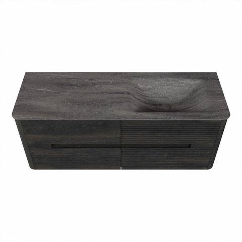 Mondiaz CIRO-DLUX Ensemble de meubles de salle de bains - 130x45x50cm - Plan vasque solid surface Oza - 1 lavabo à droite - 1 trou de robinet - 4 tiroirs - Shadow SW1532634