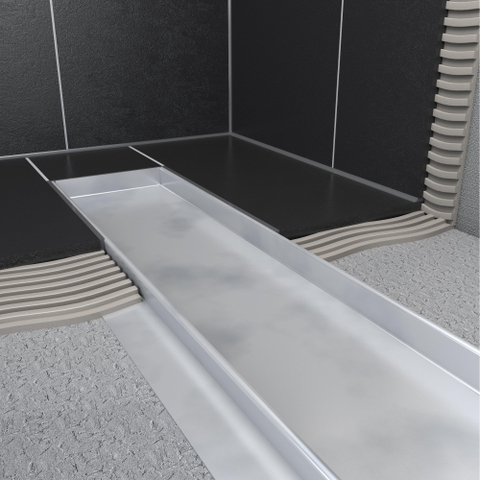 Easy Drain Multi élément encastré inox sans grille avec bride inox garde d'eau 30/35/50mm 100cm profondeur d'encastrement à partir de 79mm avec sortie latérale 2302811