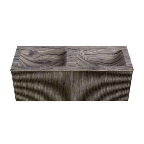 MONDIAZ KURVE-DLUX 120cm badmeubel kleur Shadow met 1 lade en 0 deuren. Wastafel LEAF Dubbel zonder kraangat Sombra. SW1433790