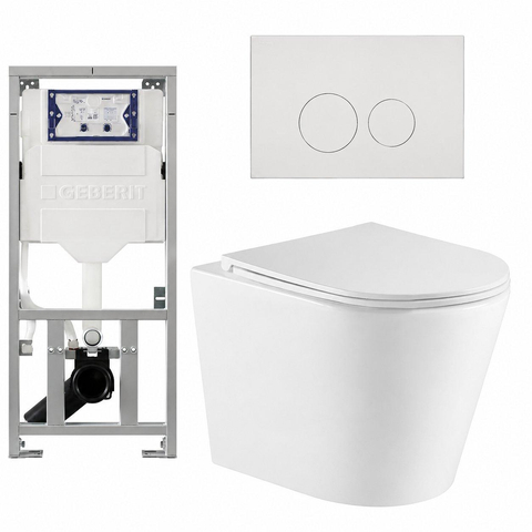 QeramiQ Dely Ensemble WC - 36.3x51.7cm - cuvette profonde - sans bride - réservoir encastré Geberit UP320 - avec cadre Burda - abattant WC softclose - plaque de commande blanche mate - boutons ronds - blanc mat SW804603