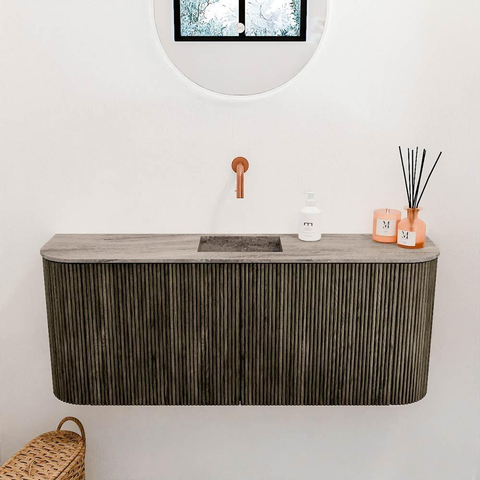 Mondiaz JOYA-DLUX 103.2cm toiletmeubel - ronding links en rechts kleur Shadow - Wastafel FAYE positie Midden Zonder kraangat kleur Oza. SW1425105