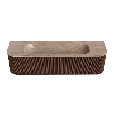MONDIAZ KURVE-DLUX Meuble de salle de bains 170 cm arrondi gauche + droite couleur Walnut avec 1 tiroir et 2 portes. Lavabo BIG LARGE central 1 trou de robinet Saba. SW1433193