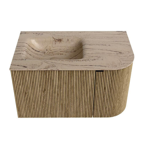 MONDIAZ KURVE-DLUX Meuble de salle de bains 75cm arrondi Droite couleur Dusk avec 1 tiroir et 1 porte. Lavabo GRUNNE Gauche 1 trou de robinet Arena. SW1431334
