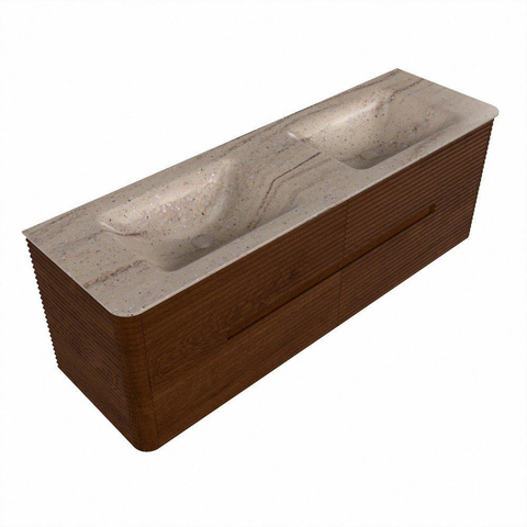Mondiaz CIRO-DLUX Ensemble de meubles de salle de bains - 150x45x50cm - vasque solid surface Saba - 2 cuves Double - sans trous de robinet - 4 tiroirs - Ruby SW1531909