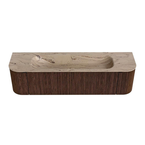 MONDIAZ KURVE-DLUX Meuble de salle de bains 170 cm arrondi gauche + droite couleur Walnut avec 1 tiroir et 2 portes. Lavabo BIG LARGE Central 1 trou de robinet Arena. SW1431238