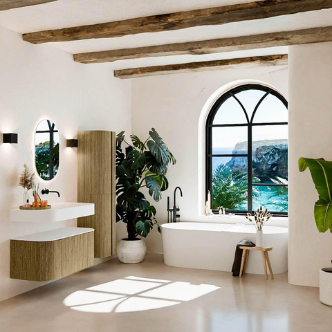 MONDIAZ THOR Meuble de salle de bains 100cm arrondi gauche + droite couleur Dusk avec 1 tiroir et 2 portes. Vasque suspendue CLOUD Droite sans trou de robinet couleur Talc. SW1467390