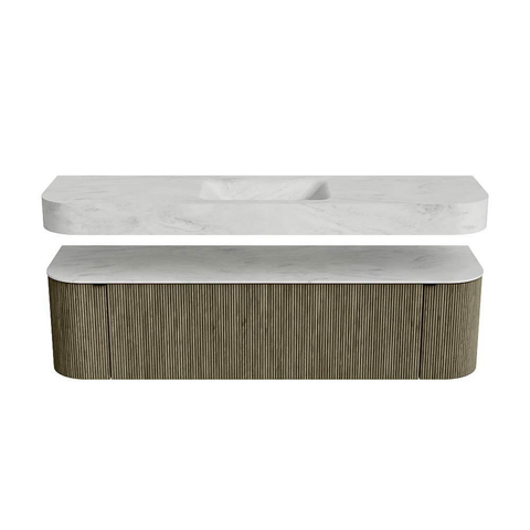 MONDIAZ THOR-DLUX 170cm meuble de salle de bains arrondi gauche + droite couleur Shadow avec 1 tiroir et 2 portes. Vasque suspendue CLOUD Milieu 1 trou de robinet couleur Opalo. SW1465538