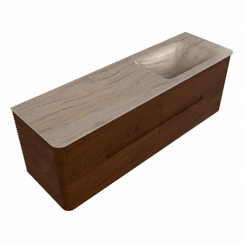 Mondiaz CIRO-DLUX Ensemble de meubles de salle de bains - 150x45x50cm - vasque Solid Surface Saba - 1 lavabo à droite - sans trous de robinetterie - 4 tiroirs - Ruby SW1531902