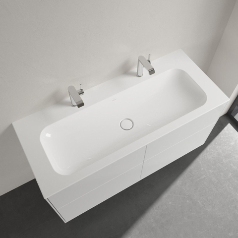 Villeroy & Boch finion meubelwastafel - met 2 kraangaten - 120x50cm CeramicPlus - zonder overloop - White Alpine (glans wit) SW106532