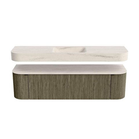MONDIAZ THOR-DLUX 170cm meuble de salle de bains arrondi gauche + droite couleur Shadow avec 1 tiroir et 2 portes. Vasque suspendue CLOUD Milieu 1 trou de robinet couleur Meli. SW1465771