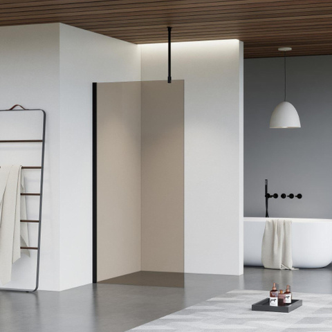 FugaFlow Eccelente Vetro douche à l'italienne salle de bain - 90x200cm - verre fumé - bras plafond - noir mat - SW1125190