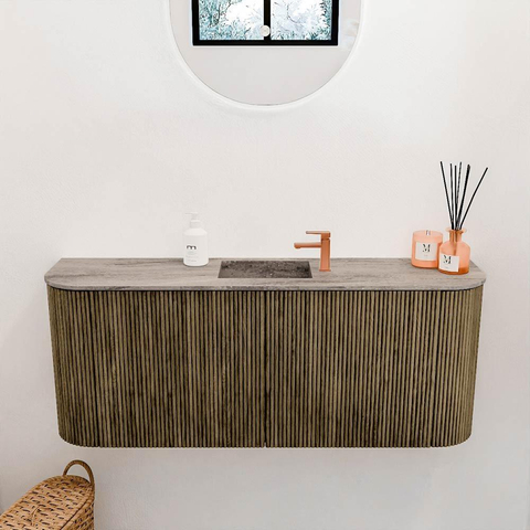 Mondiaz JOYA-DLUX Meuble de toilette 103,2 cm - arrondis gauche et droite couleur Dusk - Lavabo FAYE position Milieu 1 trou de robinet couleur Oza SW1426033