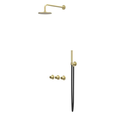 IVY Concord ensemble de douche pluie encastré – douche de tête medium Ø 25 cm – bras de plafond 20 cm – support fixe – or brossé mat SW1032062