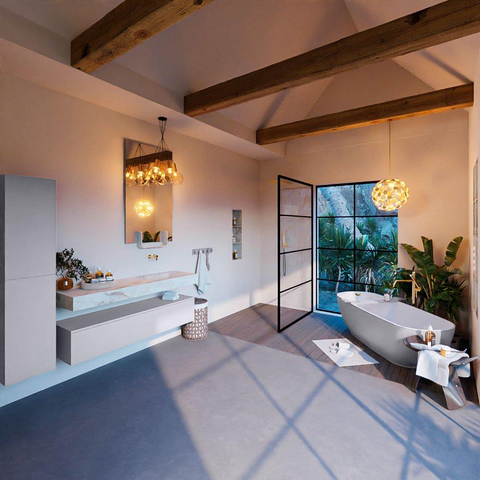 Mondiaz ALAN-DLUX Ensemble de meuble - 150cm - meuble Cale mat - 1 tiroir - Lavabo Cloud Frappe suspendu - vasque Droite - 0 trous de robinet SW805010