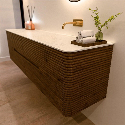 Mondiaz CIRO-DLUX Meuble de salle de bains - 180x45x50cm - Plan vasque Solid surface Opalo - 1 lavabo à droite - sans trous de robinetterie - 4 tiroirs - Dusk SW1532900