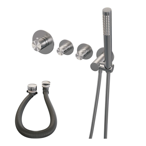 Brauer Brushed Edition Mitigeur douche thermostatique encastrable avec remplissage baignoire par trop-plein douchette stick et partie encastrable ColdStart Nickel brossé PVD SW374436