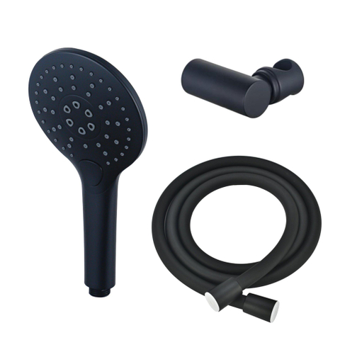Fortifura Calvi Handdoucheset - diameter 12cm - rond - 3 straalsoorten - met houder - met gladde slang - 150cm - mat zwart SW1159484