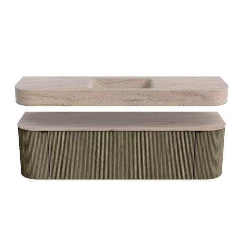 MONDIAZ THOR-DLUX 160cm meuble de salle de bains arrondi gauche + droite couleur Shadow avec 1 tiroir et 2 portes. Vasque suspendue CLOUD Milieu 1 trou de robinet couleur Saba. SW1465372