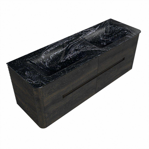 Mondiaz CIRO-DLUX Ensemble de meubles de salle de bains - 140x45x50cm - Vasque en solid surface Lava - 2 lavabos Double - sans trous de robinet - 4 tiroirs - Shadow SW1532483