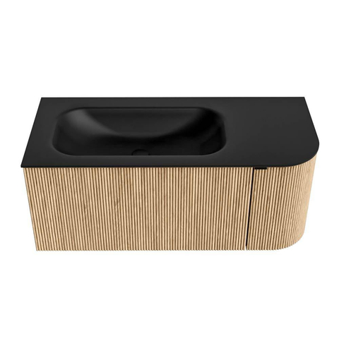 MONDIAZ KURVE Meuble de salle de bains 105 cm avec module 25 R couleur Chêne avec 1 tiroir et 1 porte. Lavabo BIG SMALL gauche 1 trou de robinet Urban. SW1138377