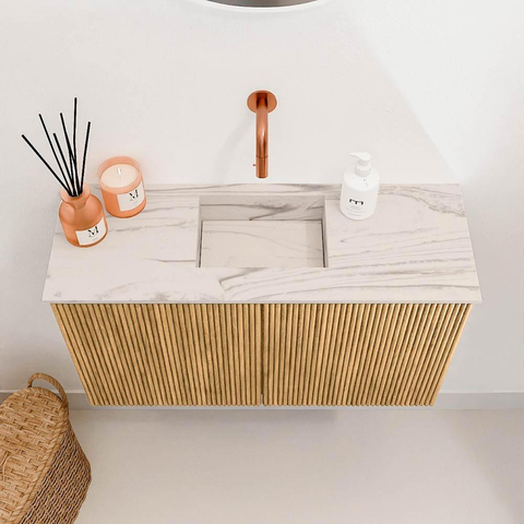 Mondiaz JOYA-DLUX Meuble de salle de bains 70cm - couleur Chêne - Vasque FAYE position Milieu Sans trou de robinet couleur Nata SW1424014