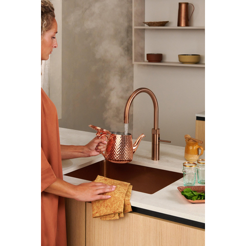 Quooker Fusion Round kokendwaterkraan - draaibare uitloop - Combi+ reservoir - Warm / kokend water - Rosé Koper SW968356