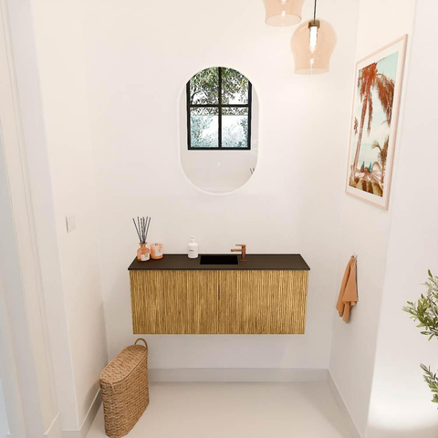 Mondiaz JOYA 100cm meuble de salle de bains - couleur Oak - Vasque FAYE position Milieu 1 trou de robinet couleur Urban. SW1421241