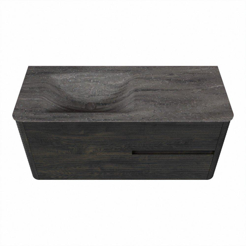 Mondiaz CIRO-DLUX Meuble de salle de bains - 110x45x50cm - Lavabo en solid surface Oza - 1 vasque à gauche - 1 trou de robinetterie - 2 tiroirs - Shadow SW1532623