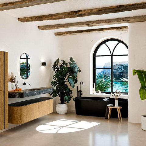 MONDIAZ THOR-DLUX Meuble de salle de bains - 170cm - arrondi gauche + droite - couleur Oak - 1 tiroir - 2 portes - Vasque suspendue CLOUD Milieu sans trou de robinet - couleur Lava SW1465434