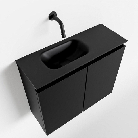 MONDIAZ TURE Fonteinset - 60x23x50cm - 0 kraangaten - 2 deuren - urban mat - Wasbak links - Solid Surface Zwart SW475258