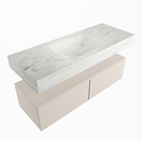 MONDIAZ ALAN - DLUX Ensemble meuble de salle de bains - 120cm - meuble bas - Linen - 2 tiroirs - lavabo suspendu - vasque au milieu - 1 trou de robinet - Opalo SW806572