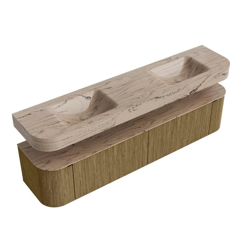 MONDIAZ THOR-DLUX Meuble de salle de bains - 200cm - arrondi gauche + droite - couleur Dusk - 2 tiroirs et 2 portes - Vasque suspendue CLOUD Double sans trou de robinet - couleur Arena SW1467080