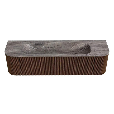 MONDIAZ KURVE-DLUX Meuble de salle de bains 170cm arrondi Gauche + Droite couleur Walnut avec 1 tiroir et 2 portes. Vasque BIG LARGE Milieu sans trou de robinet Oza. SW1432458