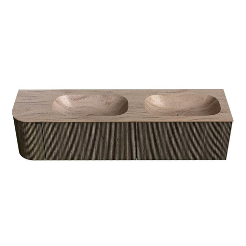 MONDIAZ KURVE-DLUX Meuble de salle de bains 175cm arrondi à gauche couleur Shadow avec 2 tiroirs et 1 porte. Lavabo STOR SMALL Double / Droit sans trou de robinet Saba. SW1433296
