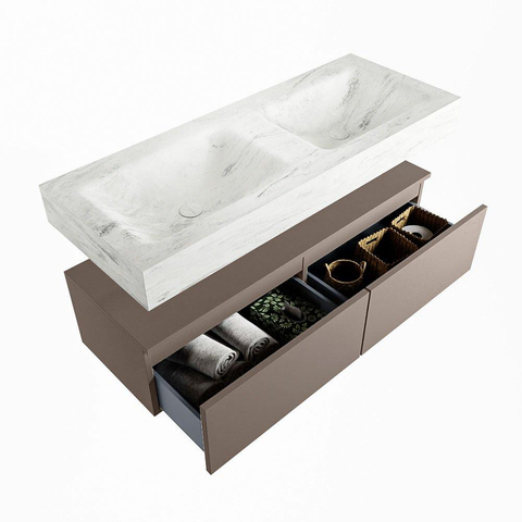 MONDIAZ ALAN - DLUX Badkamermeubelset - 120cm - onderkast - Smoke - 2 lades - vrijhangende wastafel - 2 wasbakken - 0 kraangaten - Opalo SW806557