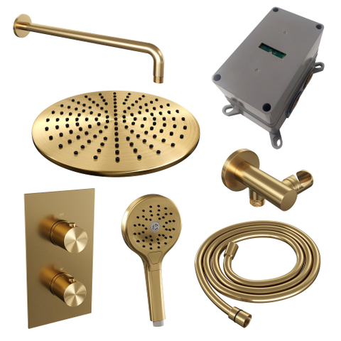 Brauer Gold Edition Ensemble de douche pluie encastré - douche principale 30cm - bouton lisse - douchette ronde 3 positions - PVD - or brossé - SW547674