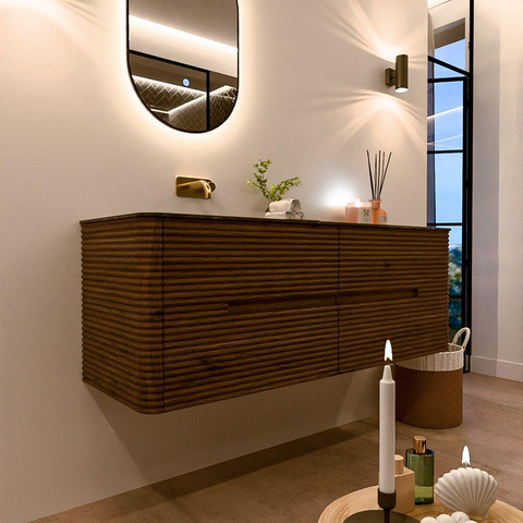 Mondiaz CIRO-DLUX Badkamermeubelset - 140x45x50cm - Solid surface wastafel Lava - 1 wasbak Links - zonder kraangaten - 4 lades - Dusk SW1533043