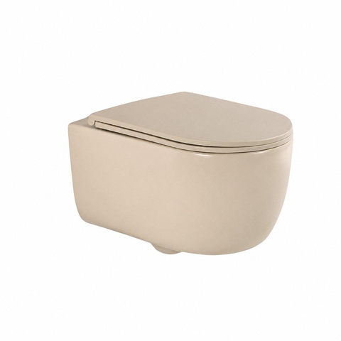 QeramiQ Dely Swirl hangtoilet – spoelrandloos – diepte 53 cm – met slim softclose zitting – mat beige SW1026263