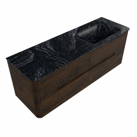 Mondiaz CIRO-DLUX Ensemble de meubles de salle de bains - 140x45x50cm - lavabo solid surface Lava - 1 vasque à droite - sans trous de robinet - 4 tiroirs - Noyer SW1530181
