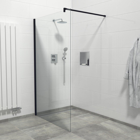 FugaFlow Eccelente Douche à l'italienne Vetro - 90x200cm - verre clair - noir mat SW1468458