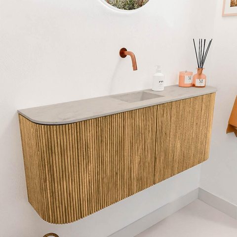 Mondiaz JOYA-DLUX 103.2cm toiletmeubel - ronding links en rechts kleur Oak - Wastafel FAYE positie Midden Zonder kraangat kleur Opalo. SW1422164